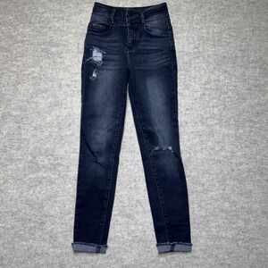 KanCan‎ Signature Buckle Exclusive Distressed Jeans Double Button 24W Black Wash